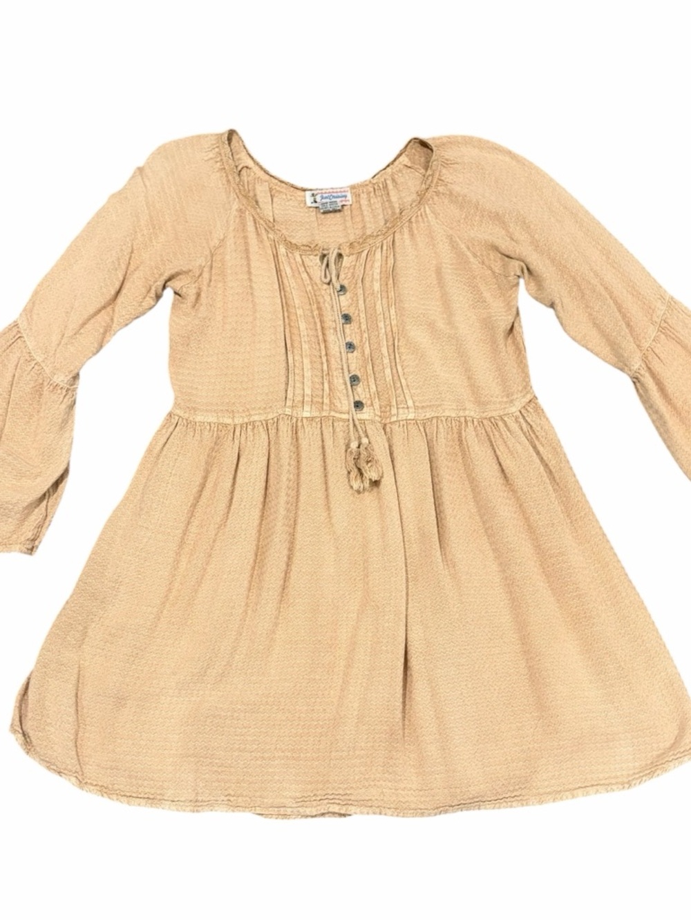 Boho Tassel Peasant mini Dress - Beige women’s one size L/XL NWOT